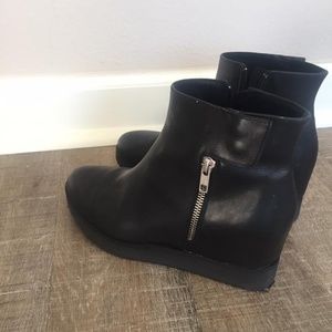Black Belia Leather Wedge Bootie - Size 7